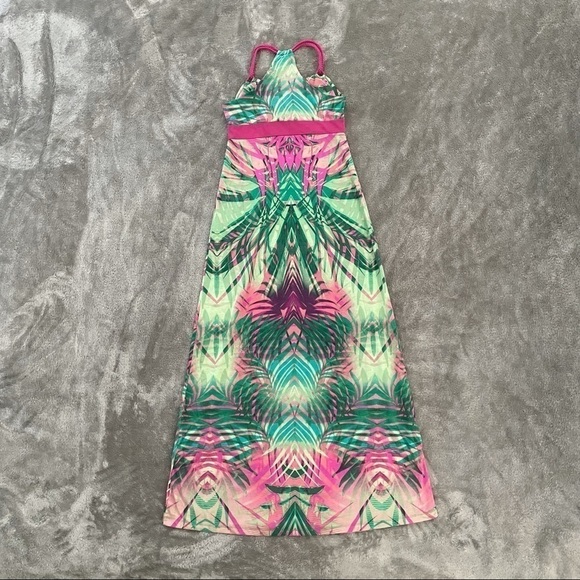 True Freedom Geometric Multi-Color Palm Maxi Dress - Picture 4 of 9